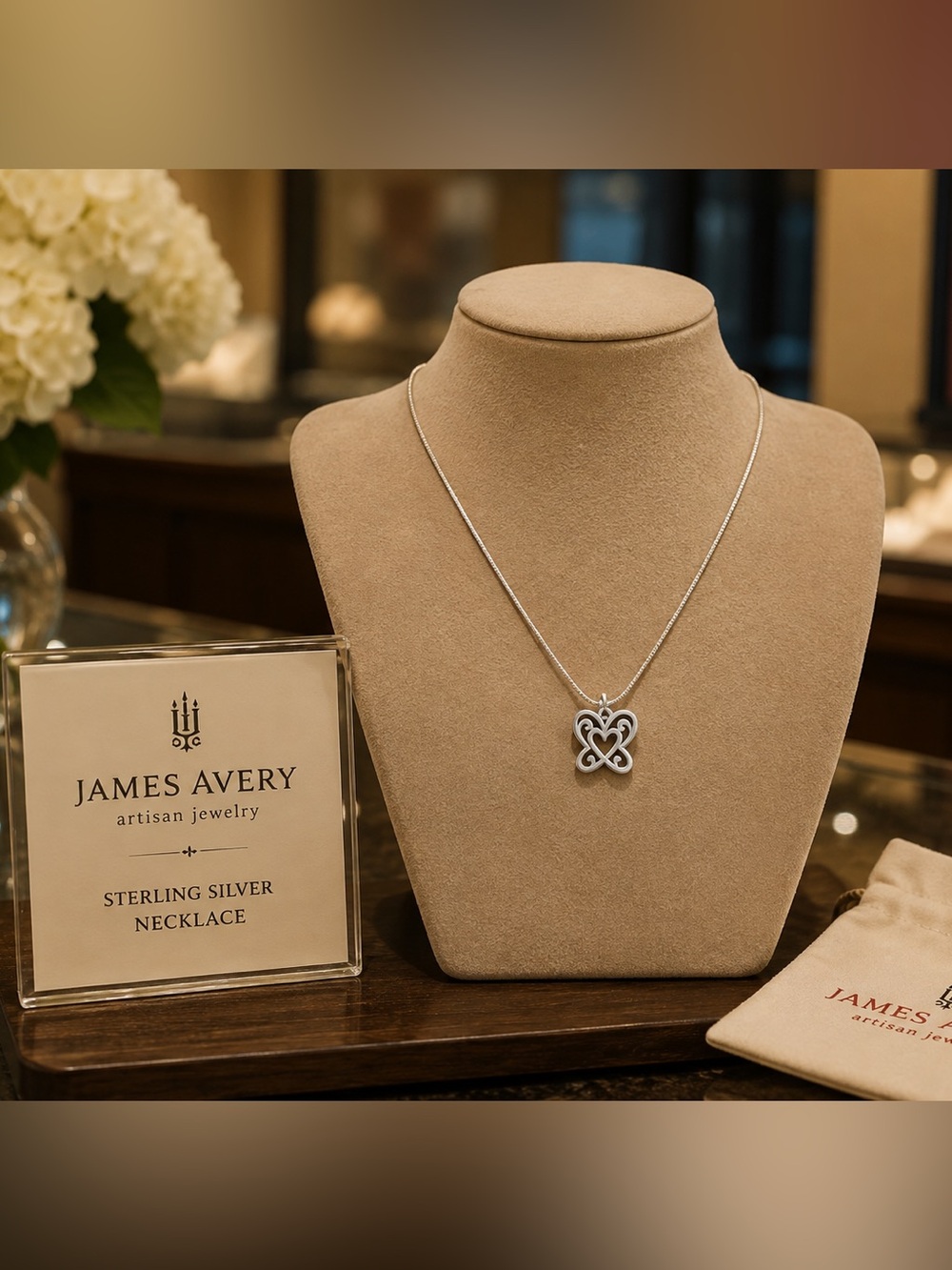 James Avery Silver Necklace with butterfly Pendant